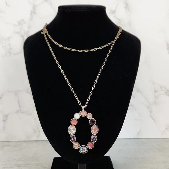 Lane Bryant Jewelry - Lane Bryant Multicolor Faux Agate Gemstone Gold Tone Pendant Necklace